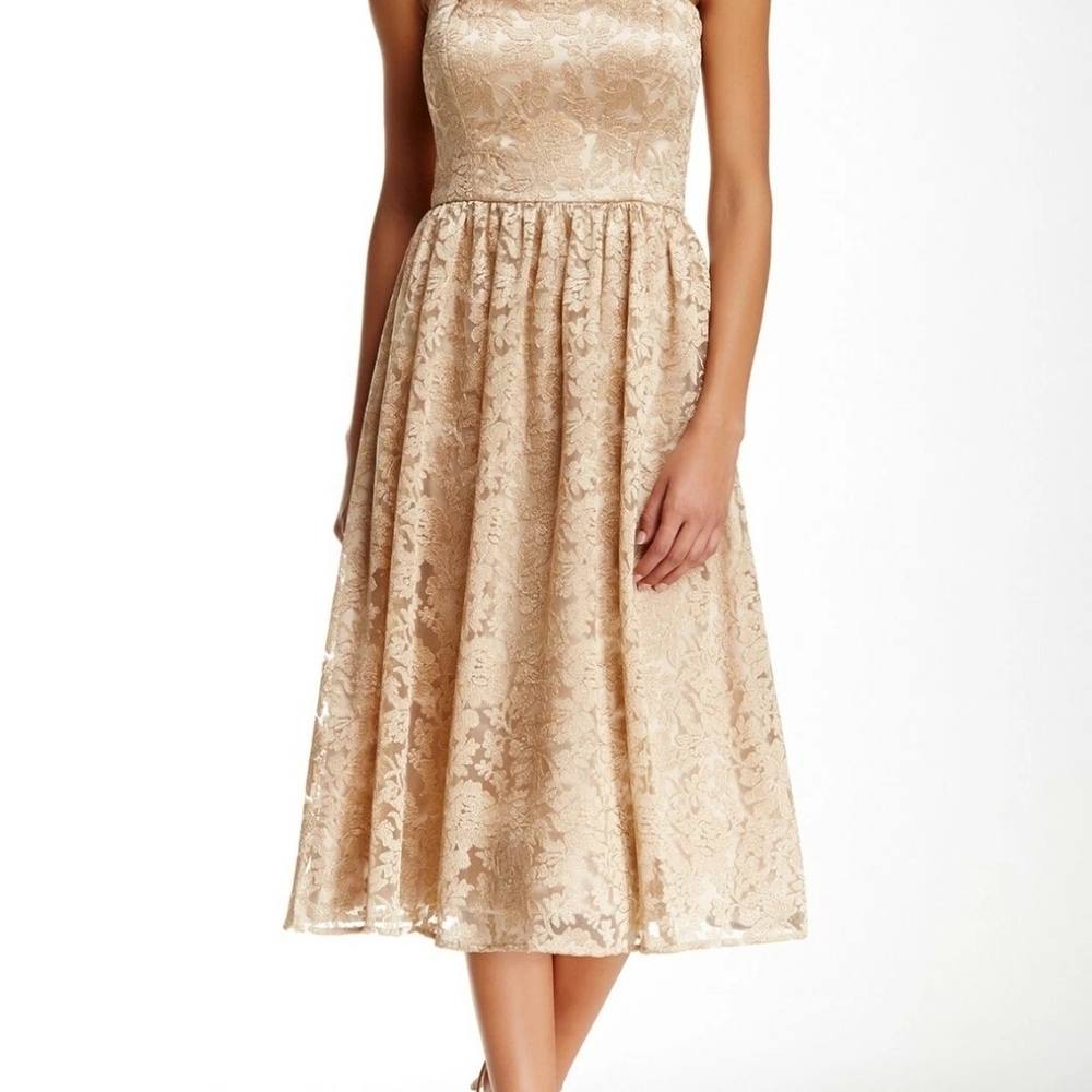 Jessica Simpson Strapless Gold Lace Dress